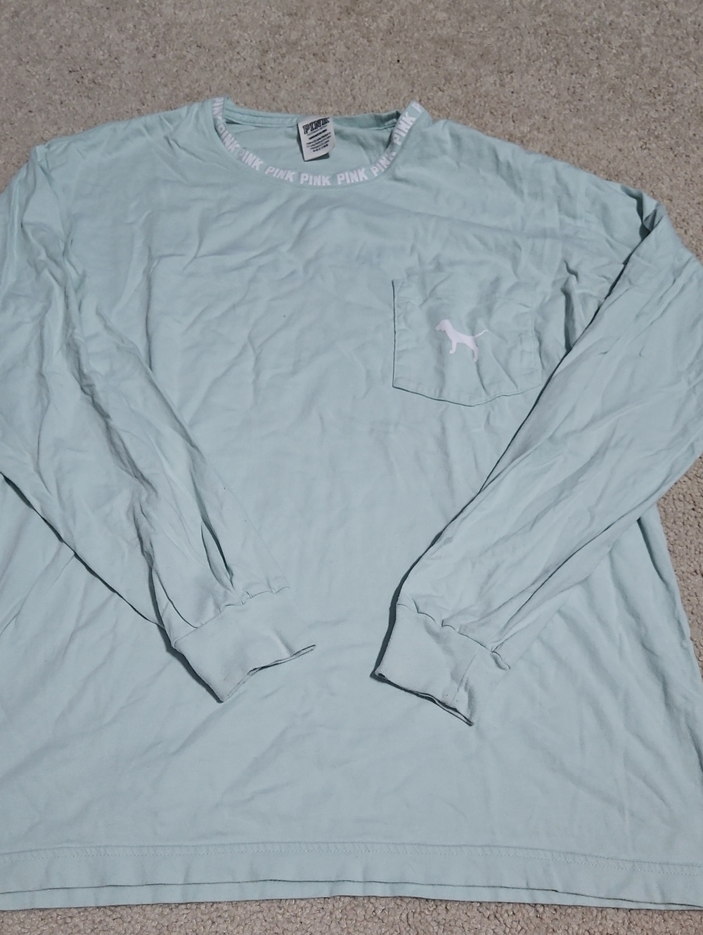 PINK Victoria's Secret Light Mint Long Sleeve Pocket Tee